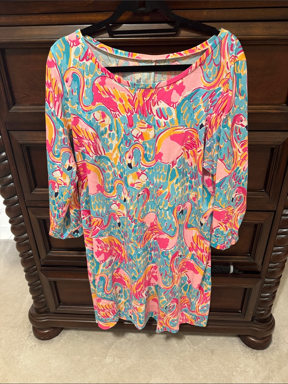 Lilly Pulitzer Vibrant Pink & Aqua Flamingo Print Women's Dress